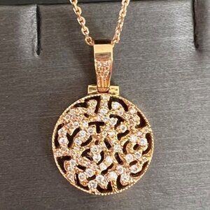 Tresor Signature Logo Diamond Pendant 18kt rose gold 18" chain necklace EUC